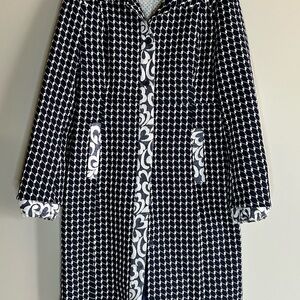 Noa Noa Womens Coat Navy Blue Off White Long Line Coat Large